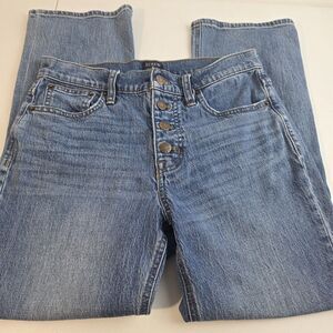 J.Crew Mid-Rise Flare Crop Jeans Womens 26 Blue Button Fly Stretch Denim EUC